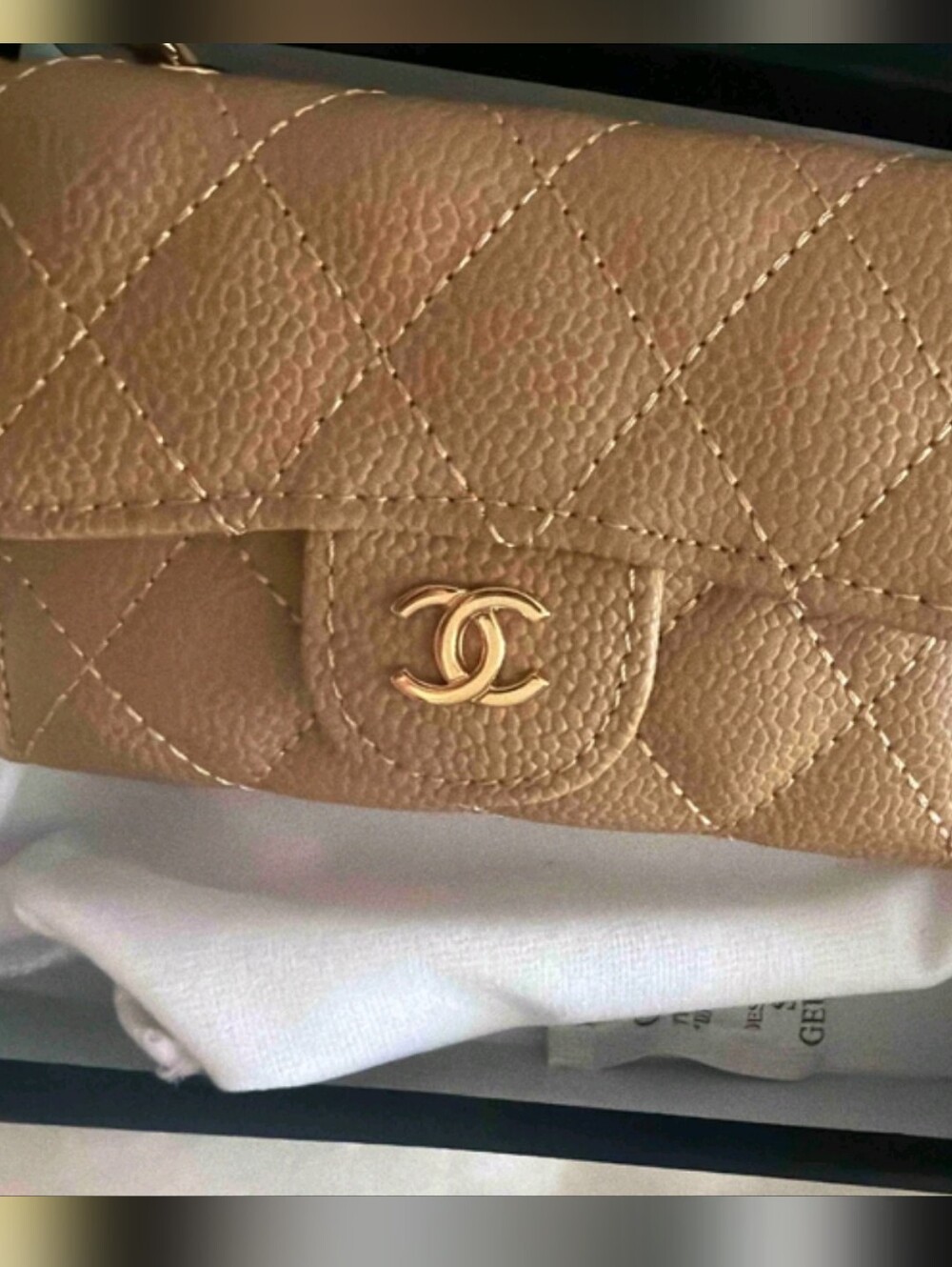 Beige Quilted Leather Chain Crossbody Wallet Mini Handbag Luxury Designer Style